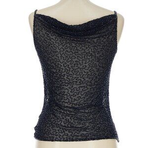 Vintage Beaded Cowl Neck Tank Top Sheer Blue Going Out Boat Neck Shirt Mesh M